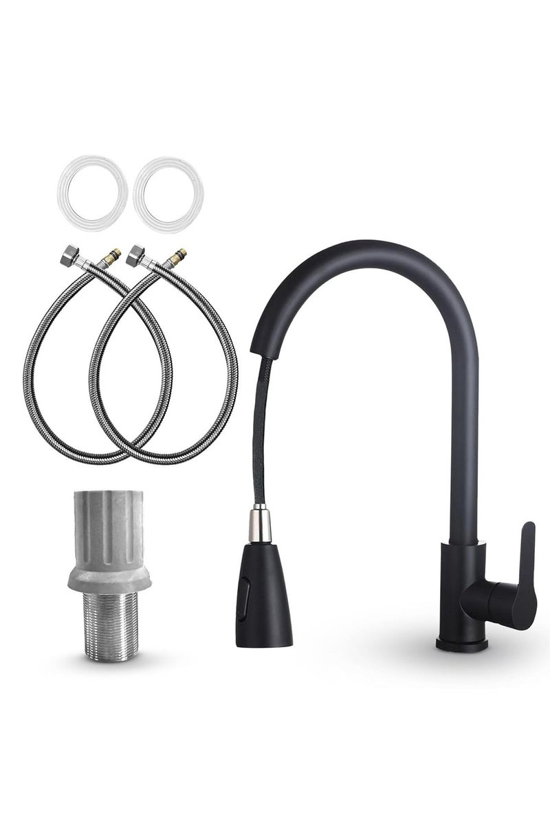 Kitchen Single-Handle High Arc Faucet With Pull Down Sprayer, Stainless Steel Modern Mixer for Sink (Black)