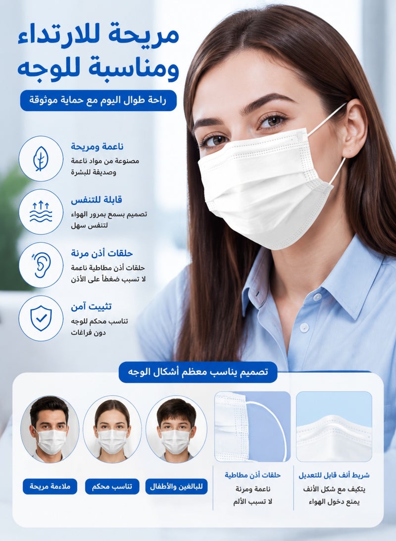 WHO 50Pcs Disposable Face Masks Individually Wrapped | 3-Ply Protective Surgical Masks with Elastic Earloop | Breathable Anti Dust & Particle Daily Protection Mask - Image 4