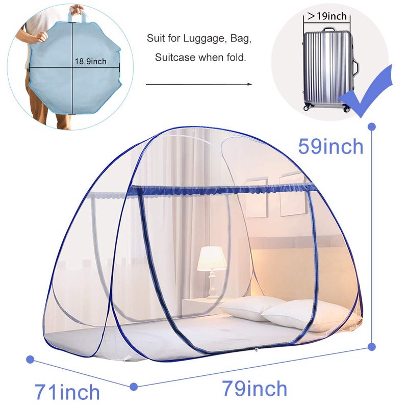 AMMER Portable Pop-Up Mosquito Net Tent for Bed Baby Adults Trip, L79 x W71 x H59 inch Large Folding Mosquito Netting with Net Bottom, 2 Entries, Suit for Twin to King Size Bed - Image 2