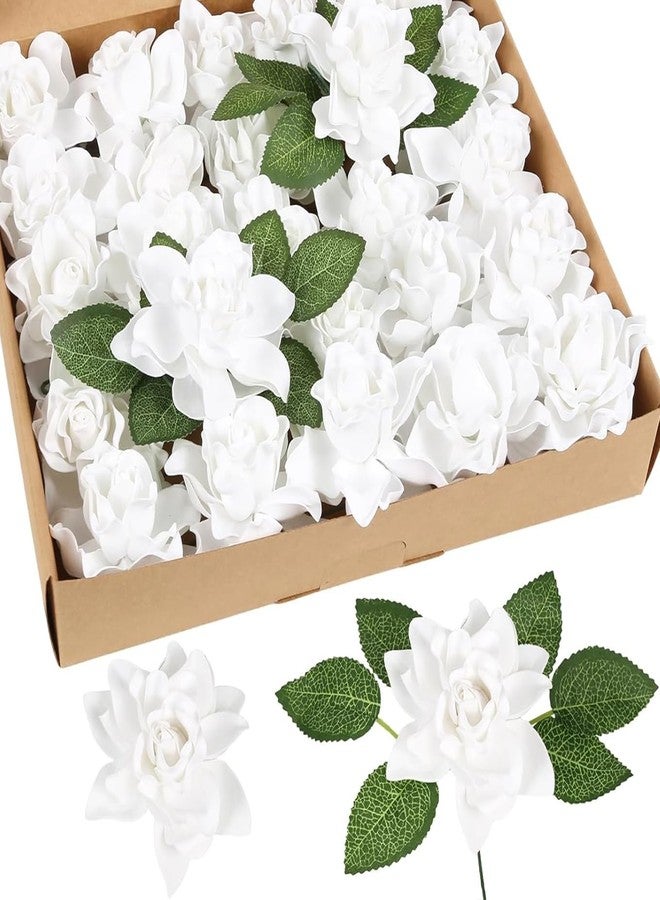 IPOPU 25PCS Gardenia Flowers Artificial 3.15’’ Foam Fake Rose Heads White Faux Gardenia Flowers with Stems for Wedding Bouquet Bridal Shower Party Home Floral Arrangements(White) - Image 1