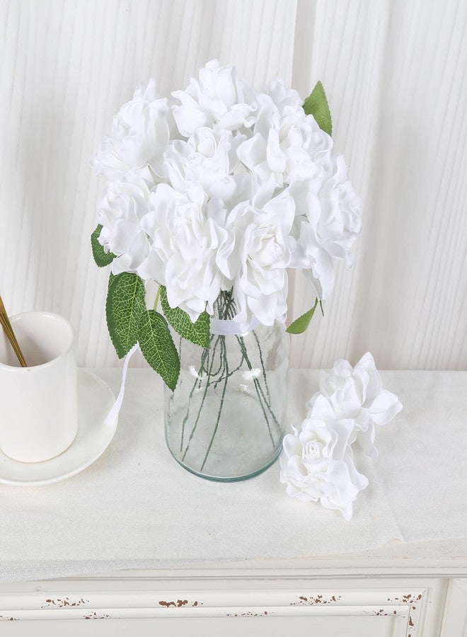IPOPU 25PCS Gardenia Flowers Artificial 3.15’’ Foam Fake Rose Heads White Faux Gardenia Flowers with Stems for Wedding Bouquet Bridal Shower Party Home Floral Arrangements(White) - Image 3