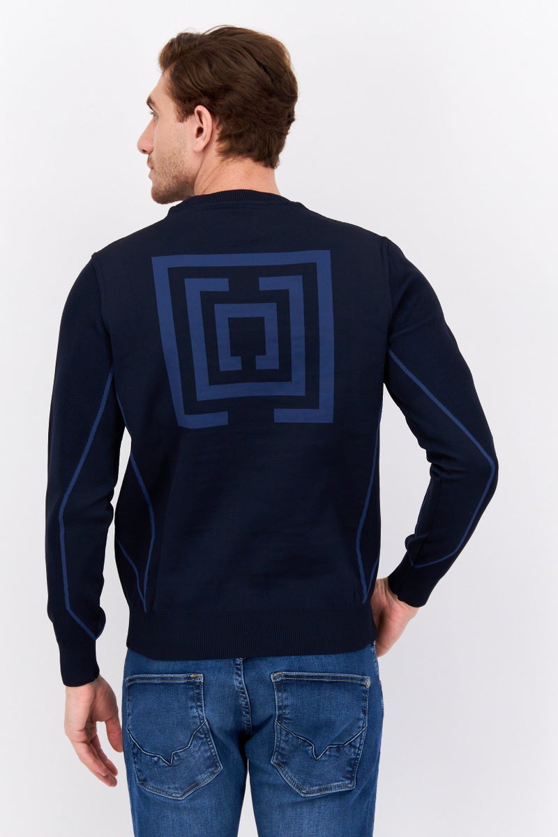 Free Soul Men Crew Neck Plain Long Sleeve Sweatshirt, Navy Blue - Image 3
