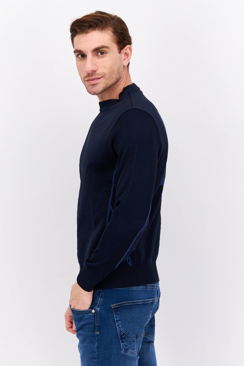 Free Soul Men Crew Neck Plain Long Sleeve Sweatshirt, Navy Blue - Image 2