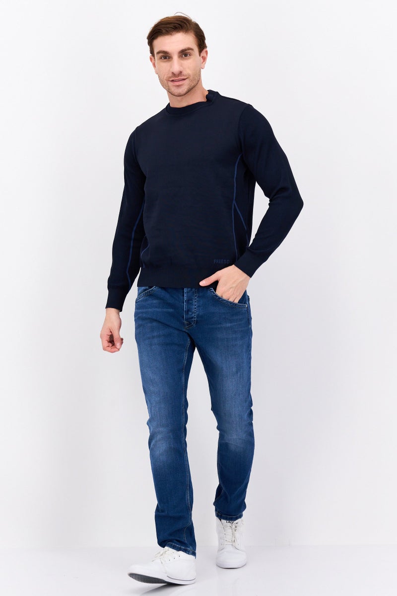 Free Soul Men Crew Neck Plain Long Sleeve Sweatshirt, Navy Blue - Image 4