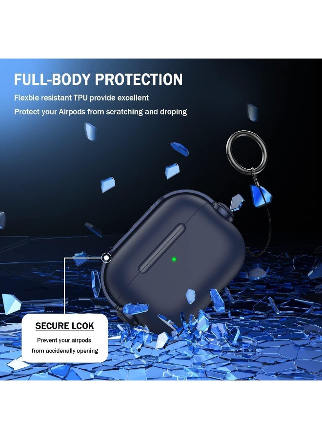 Protective Case for Airpods Pro 2nd (2022/2023) Cover Shockproof, Wireless Charging Case with Safety Lock and Keychain, Anti-Fall Protective Cover (Blue) - Image 3