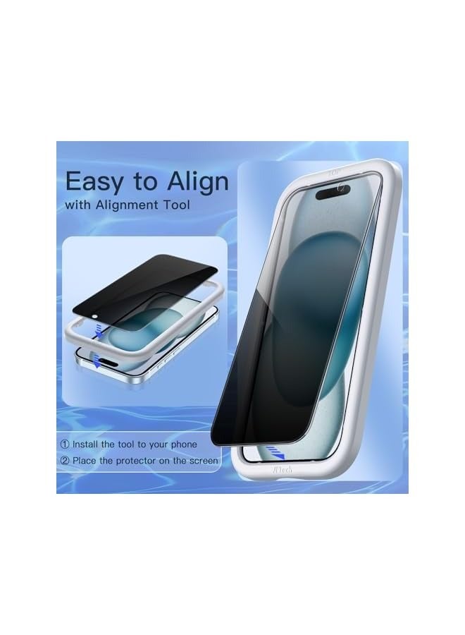 JETech Privacy Screen Protector for iPhone 15 Plus 6.7-Inch, Anti-Spy Tempered Glass Film with Easy Installation Tool, 2-Pack - Image 5