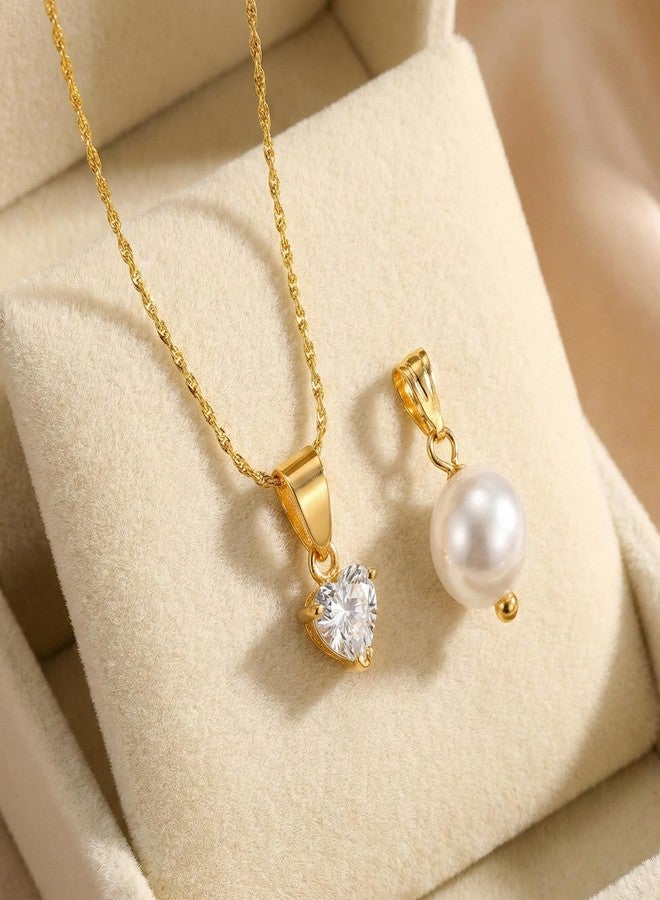 JFL - Jewellery for Less Romantic|Valentines day|Gift idea|for her|Wife|Girlfriend|Lover|Fiance|Crush Combo of Gold Plated CZ Heart Solitaire Pendant & Japanese Pearl Pendant with Chain Women & Girls - Image 2