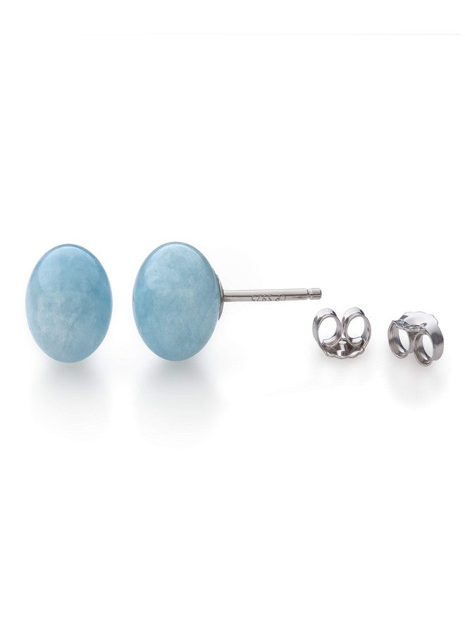 Belacqua Round Natural Blue Milky Aquamarine Gemstone Stud Earrings in Sterling Silver, Size - 8mm, Push Back - Clasp, Jewelry for Women, Gift Box Included - Image 2