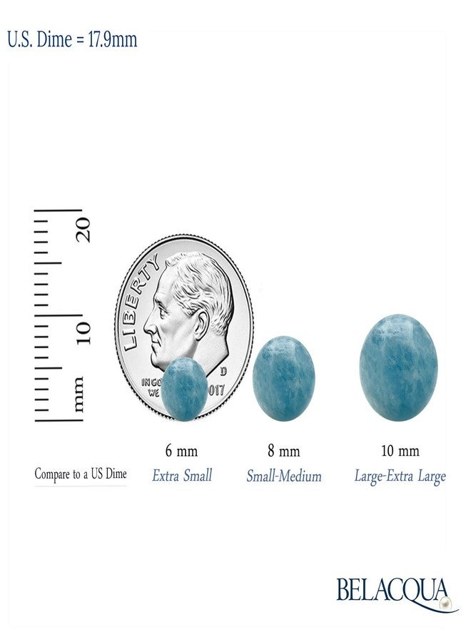 Belacqua Round Natural Blue Milky Aquamarine Gemstone Stud Earrings in Sterling Silver, Size - 8mm, Push Back - Clasp, Jewelry for Women, Gift Box Included - Image 4