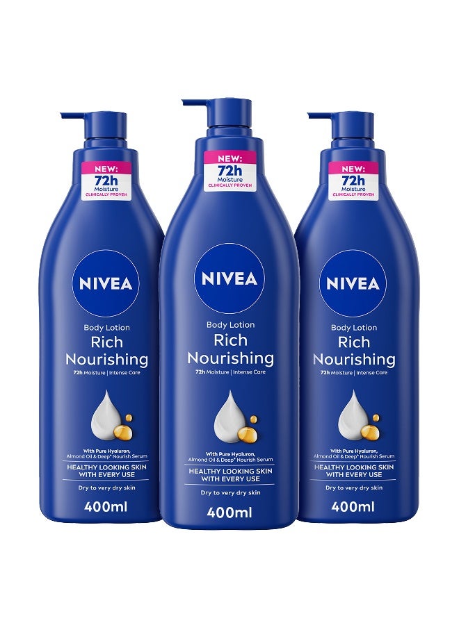 Nivea Body Lotion for Dry to Very Dry Skin, Rich Nourishing with Pure Hyaluron, 72H Intense Moisture