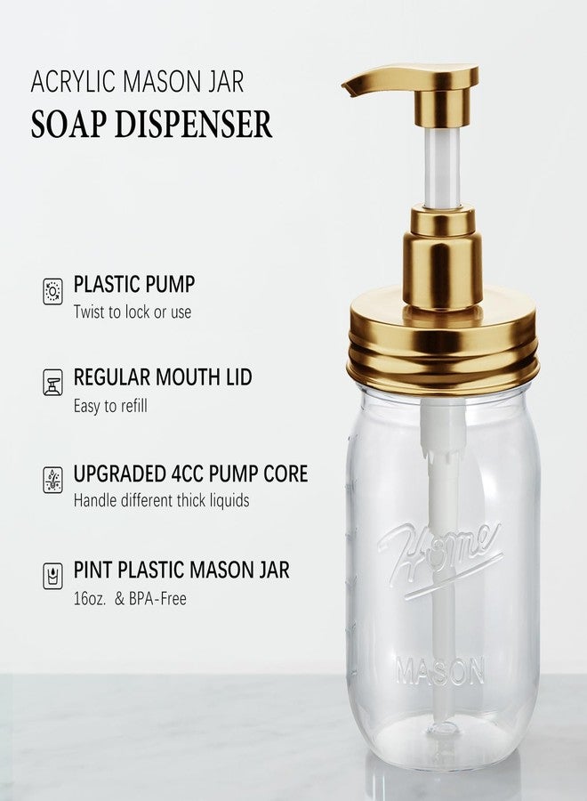 Amolliar Plastic Mason Jar Soap Dispenser with Pump Lid,16OZ Refillable BPA-Free Hand Soap Dispenser Set with Cute Lables - for Kitchen/Bathroom, Liquid Soap, Dish Soap, Lotion (2 Pack, Gold) - Image 2