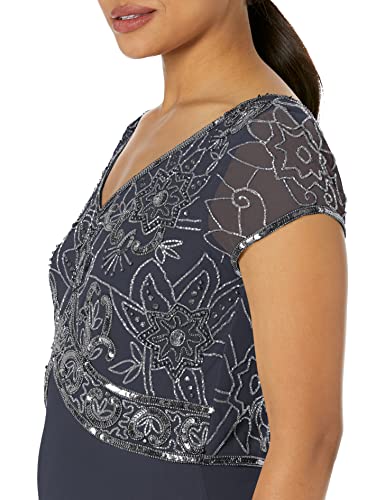 J Kara Women's Plus Size Cap V-Neck Beaded Dress - Image 3