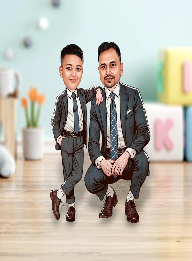 Taxton Custom 7.5-Inch Wooden Father-Son Caricature with Tabletop Stand – for Dad’s Birthday, Father’s Day, or Special Occasions - Image 3