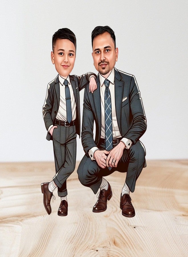 Taxton Custom 7.5-Inch Wooden Father-Son Caricature with Tabletop Stand – for Dad’s Birthday, Father’s Day, or Special Occasions - Image 4