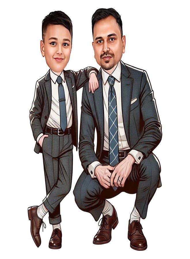 Taxton Custom 7.5-Inch Wooden Father-Son Caricature with Tabletop Stand – for Dad’s Birthday, Father’s Day, or Special Occasions - Image 1