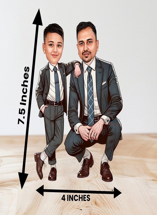 Taxton Custom 7.5-Inch Wooden Father-Son Caricature with Tabletop Stand – for Dad’s Birthday, Father’s Day, or Special Occasions - Image 2