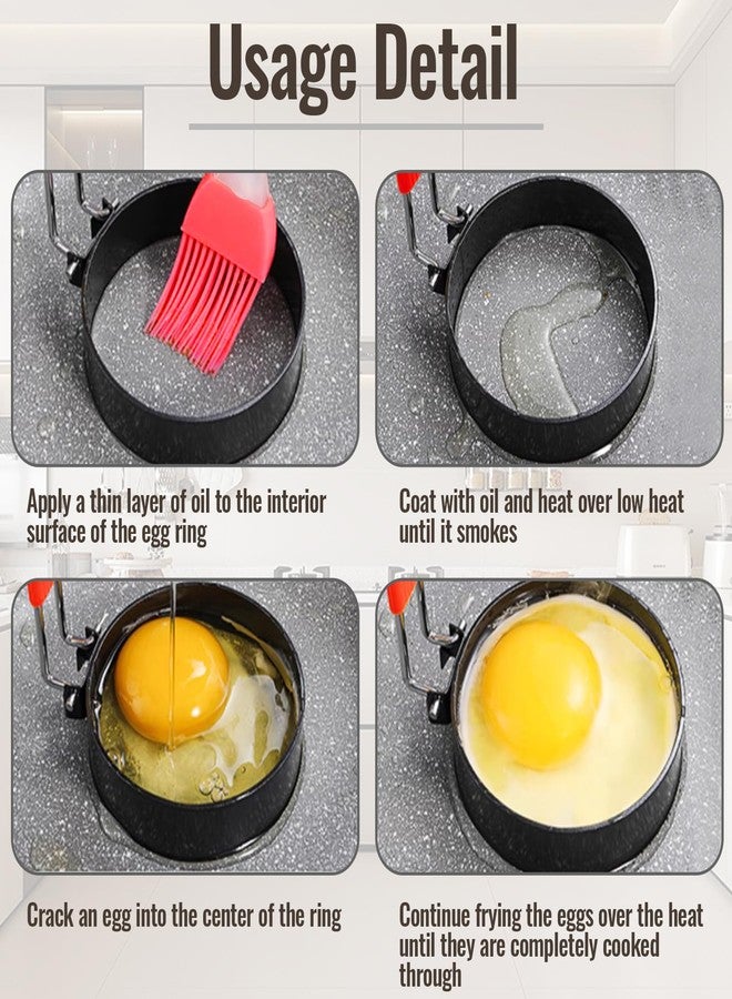 Marvexi 2Pcs Egg Rings Set with Silicone Handle and Brush, 3.5Inch Circle&Heart Shaped Nonstick Egg Rings, Cooking Accessories for Breakfast Sandwiches, Pancakes - Image 4