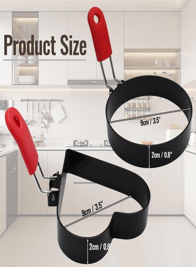 Marvexi 2Pcs Egg Rings Set with Silicone Handle and Brush, 3.5Inch Circle&Heart Shaped Nonstick Egg Rings, Cooking Accessories for Breakfast Sandwiches, Pancakes - Image 5