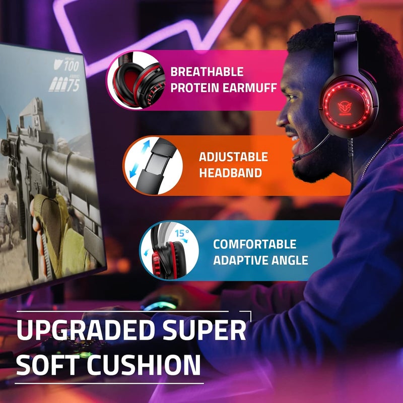 Pacrate Gaming Headset for PS4/PS5/Xbox One/Nintendo Switch/PC, PS4 Headset with Microphone Xbox Headset with LED Lights, Noise Cancelling PS5 Headset for Kids Adults - Red - Image 5