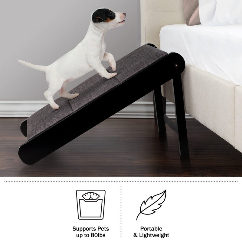 PETMAKER Pet Ramp - Foldable Wooden Dog Ramp for Getting onto Beds, Couches, or Into Vehicles - Dog Accessories for Small Dogs by PETMAKER (Black/Gray) - Image 4