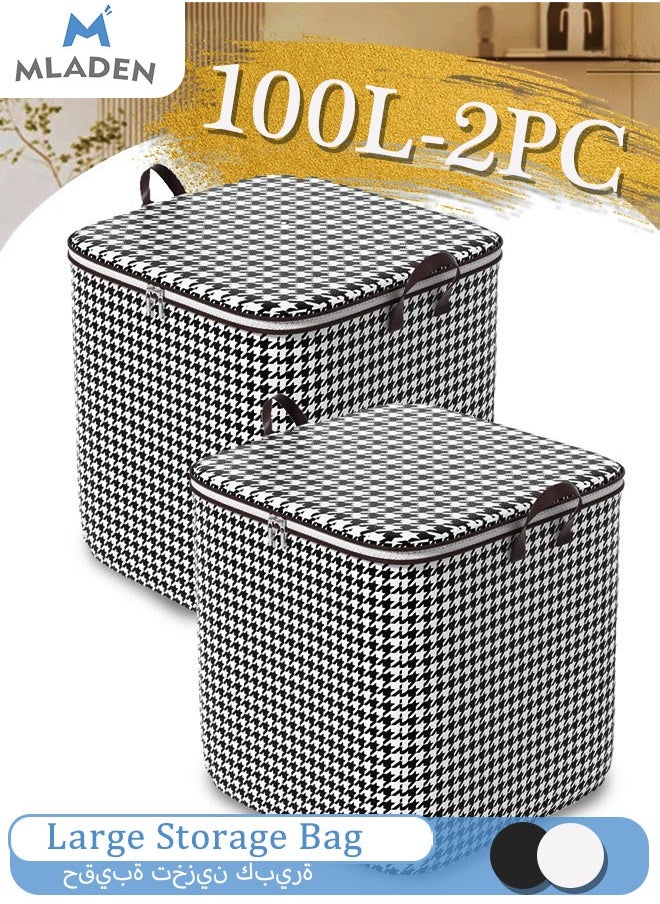 MLADEN 100L Large Storage Bags Waterproof Clothes Storage Bins Foldable Closet Organizers Storage Containers with Durable Handle/Zipper for Clothing  Blanket Comforters Bed Sheets Pillows and Toys(2PCS)  - Image 1