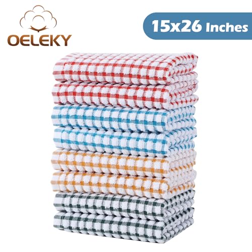 Oeleky Dish Towels for Kitchen, Cotton Kitchen Towels for Drying Dishes Pack of 8 (Multi B, 15X26 inches) - Image 5