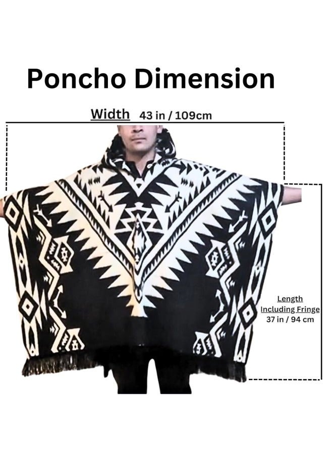 DAVLINA , ALPACA Wool Poncho Hooded and, Aztec Pattern, Unique and handmade in Ecuador. Thick, Warm and Soft Wool Poncho - Image 2