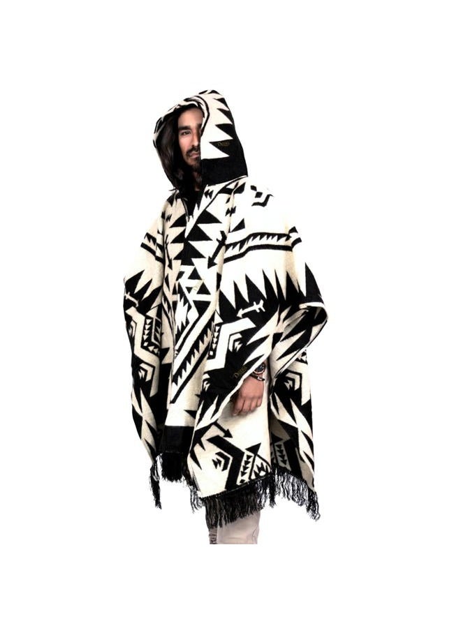 DAVLINA , ALPACA Wool Poncho Hooded and, Aztec Pattern, Unique and handmade in Ecuador. Thick, Warm and Soft Wool Poncho - Image 4