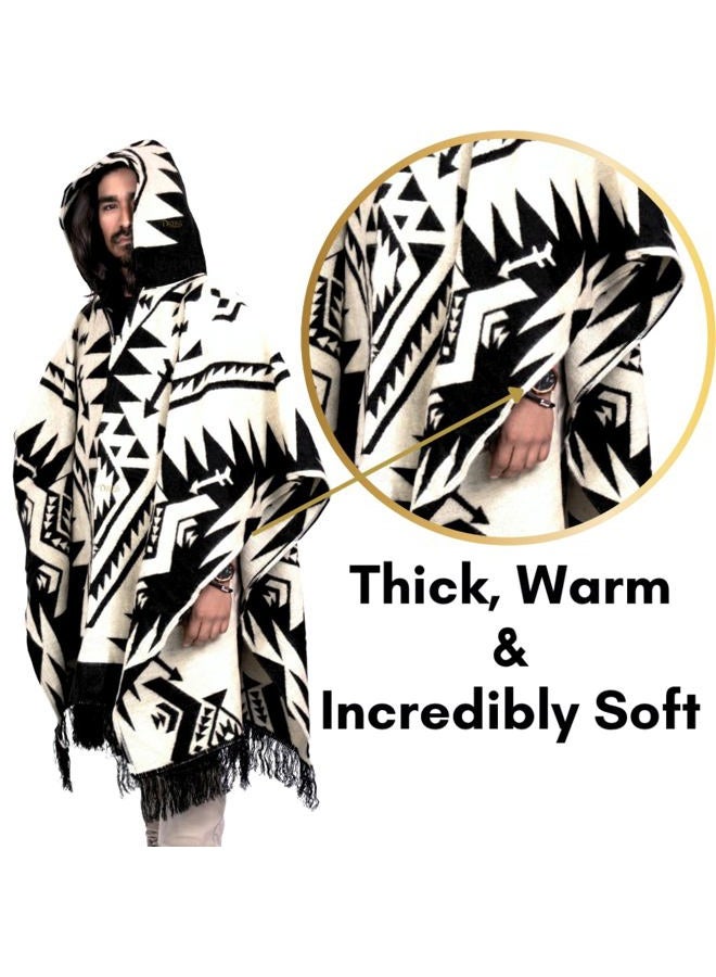 DAVLINA , ALPACA Wool Poncho Hooded and, Aztec Pattern, Unique and handmade in Ecuador. Thick, Warm and Soft Wool Poncho - Image 5