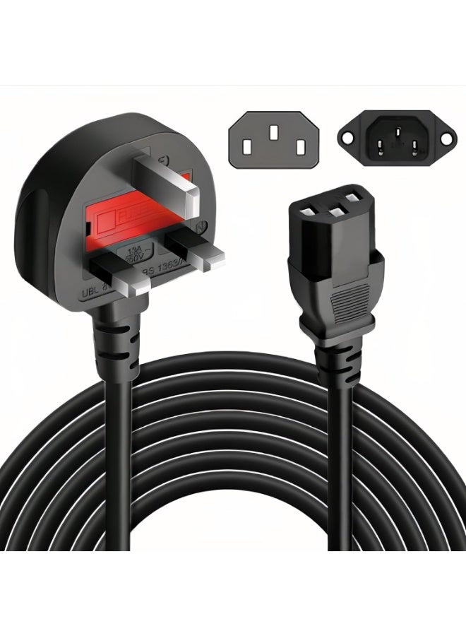 BEST ONE Desktop Power Cable 3 Pin UK Computer For PC Monitor Projector, Computer AC Power Cord, Power Supply Cable Lead, Plug Lead Cord Printer 18AWG, BS 1363 to C13, 10A 250V, Black (1.8M) - Image 1
