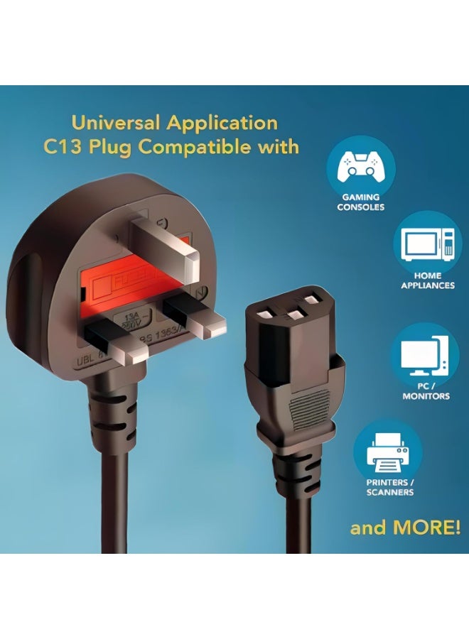 BEST ONE Desktop Power Cable 3 Pin UK Computer For PC Monitor Projector, Computer AC Power Cord, Power Supply Cable Lead, Plug Lead Cord Printer 18AWG, BS 1363 to C13, 10A 250V, Black (1.8M) - Image 2