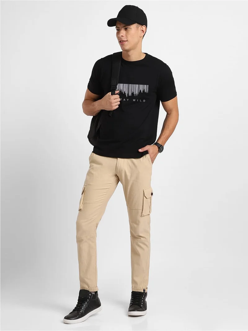NOBERO  Men's Black Cotton Typography T-Shirt for Men | Best Price UAE