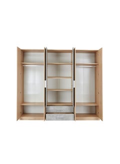 Edison 6 Door Wardrobe With 2 Drawers And 2 Mirrors Extra Sturdy Closet, Clothes Storage Cupboard Modern Design Space Saving Swing Door Cabinet For Bedroom L243xW59.6xH216cm - Oak+Cement - pzsku/Z526CD4EFC16A24CFB271Z/45/_/1730975187/3651a1aa-01af-4249-ac59-36f47e8c7347