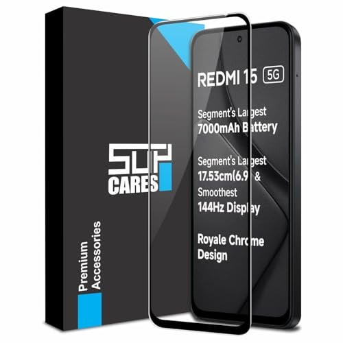 SupCares Tempered Glass for Redmi 15 and Poco M7 Plus (6.9 Inch) With Installation Kit | Military-Grade Gorilla Screen Protector | Edge to Edge Coverage | Black - Image 1