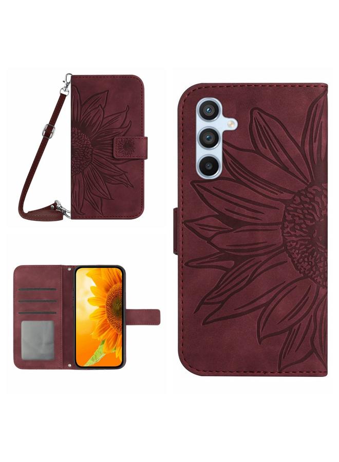 erorex Case For Samsung Galaxy A16 5G Skin Feel Sun Flower Embossed Flip Leather Phone Case with Lanyard - Image 1