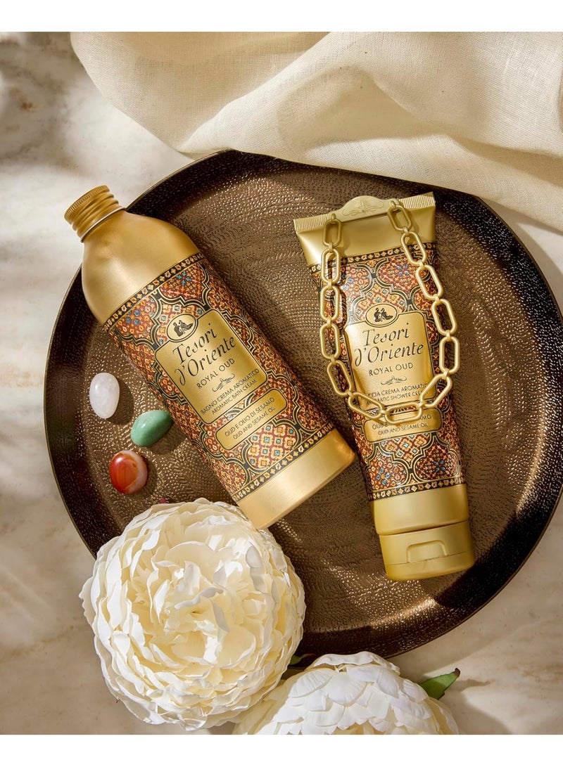 Tesori d'Oriente Aromatic Shower Cream Gel Royal Oud And Sesame Oil For Womens Moisturizing Body Wash For Women Travel Size Body Gel with Skincare Essentials 250ML - Image 3