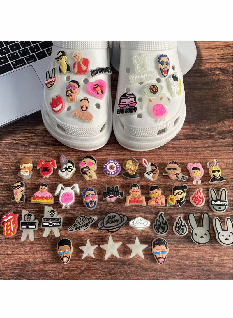 Excefore Croc Charms Jibbitz Bad Bunny Shoe Decoration Charms for Clog Sandals, Glow in the Dark Croc Pins Accessories for Unisex-Adult Kids Men Women Party Favor Gifts 49 Pcs - Image 2