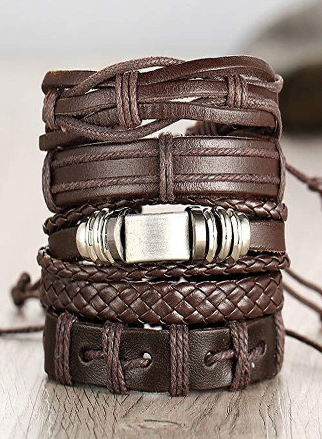 ZIVOM® Funky Brown Leather Wraps Skin Friendly Bracelet For Men - Image 4