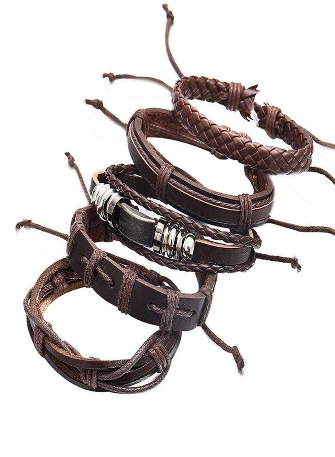 ZIVOM® Funky Brown Leather Wraps Skin Friendly Bracelet For Men - Image 2