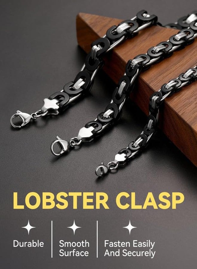 ChainsHouse Flat Byzantine Chain for Men 6mm 22inch Hip Hop Jewelry Stainless Steel Neck Chain Black Necklaces - Image 4