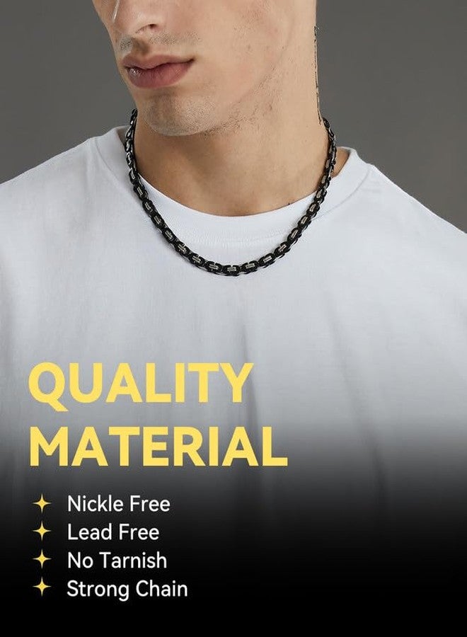 ChainsHouse Flat Byzantine Chain for Men 6mm 22inch Hip Hop Jewelry Stainless Steel Neck Chain Black Necklaces - Image 2