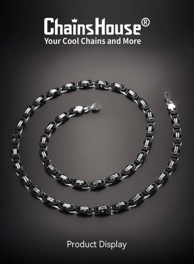 ChainsHouse Flat Byzantine Chain for Men 6mm 22inch Hip Hop Jewelry Stainless Steel Neck Chain Black Necklaces - Image 3