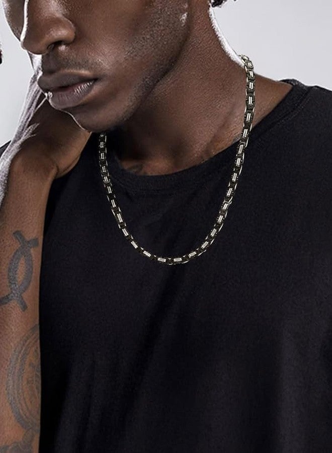 ChainsHouse Flat Byzantine Chain for Men 6mm 22inch Hip Hop Jewelry Stainless Steel Neck Chain Black Necklaces - Image 5