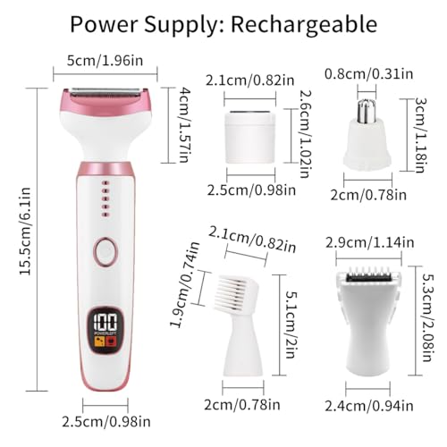 Cqxfsgr Electric Razors for Women, Bikini Trimmer for Women 5 in 1 Body Shaver for Nose Hair Face Eyebrow Arms Legs Armpit Underarm Pubic Area, Replaceable Lady Facial Razor Painless USB Charge Female Gift - Image 3