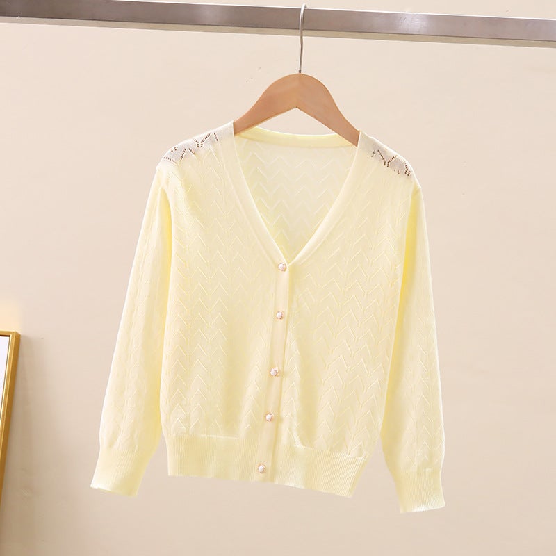 Children'S Knitted Cardigan Sun Protection Clothing 2023 Summer Thin Hollow Korean Style Long Sleeve Jacket Popular Outdoor For Girls And Older Children - Image 4
