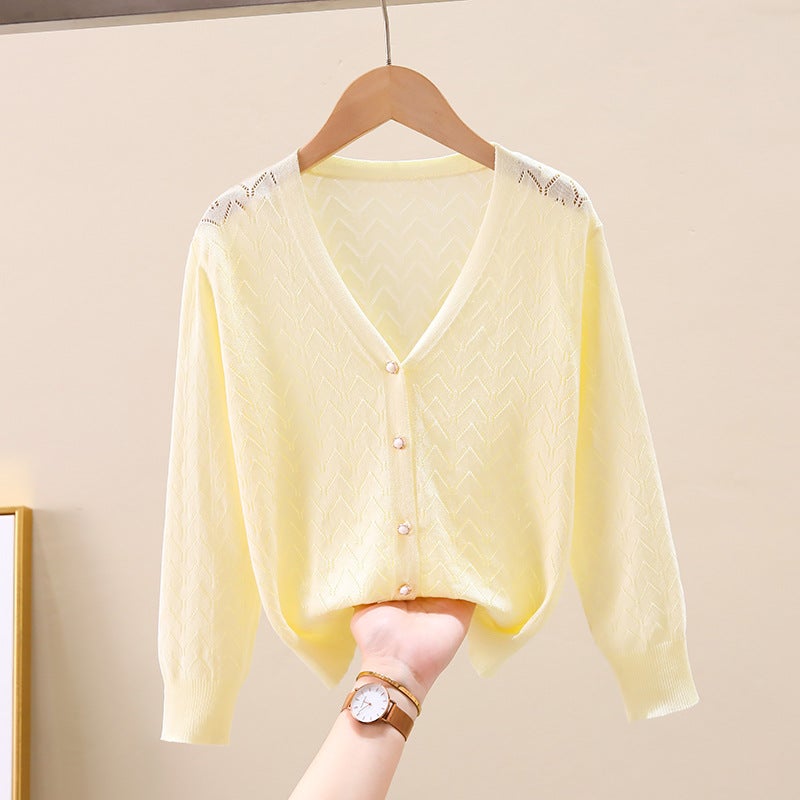 Children'S Knitted Cardigan Sun Protection Clothing 2023 Summer Thin Hollow Korean Style Long Sleeve Jacket Popular Outdoor For Girls And Older Children - Image 1