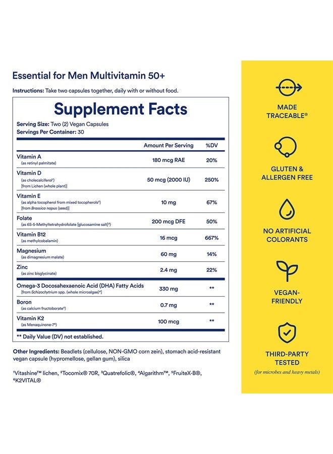 Ritual Multivitamin for Men 50 and Over with Zinc, Vitamin A and D3 for Immune Function Support*, Omega-3 DHA, B12, K2, Gluten Free, Non-GMO, Mint Essenced, 30 Day Supply, 60 Vegan Capsules  - Image 5