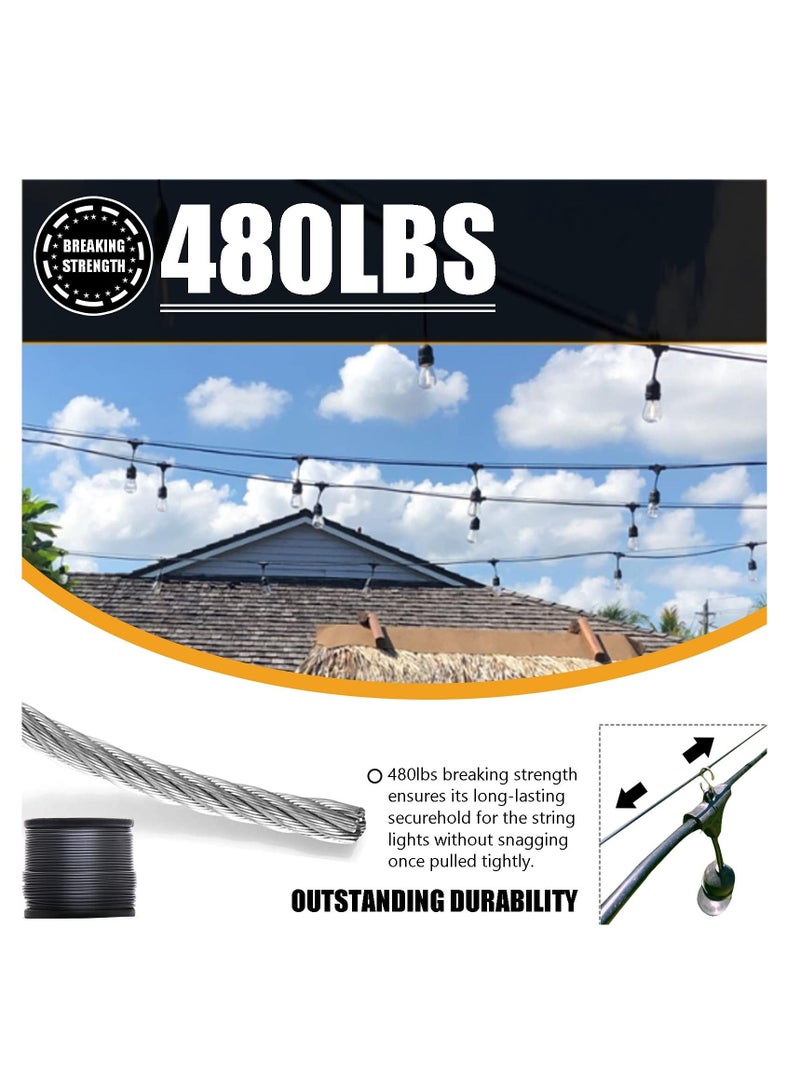 String Light Hanging Kit with 164 Ft Nylon Coated 304 Stainless Steel Wire Rope Suspension Guide Turnbuckles and Hooks for Patio Backyard Lighting Accessories - Image 3