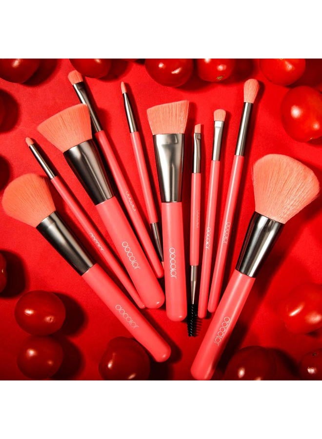 Docolor Makeup Brushes 10Pcs Makeup Brush Set Premium Synthetic Powder Foundation Contour Blush Concealer Eye Shadow Blending Liner Make Up Brush Kit - Neon Peach - Image 2