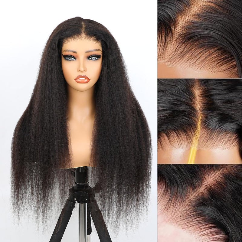ISEE HAIR Lace Front Wigs Human Hair Kinky Straight Wear & Go Glueless Wigs Natural Hairline Pre Cut 7x5 HD Lace Closure Wig Beginner Friendly 180% Density (Natural Color, 18 Inch) - Image 4